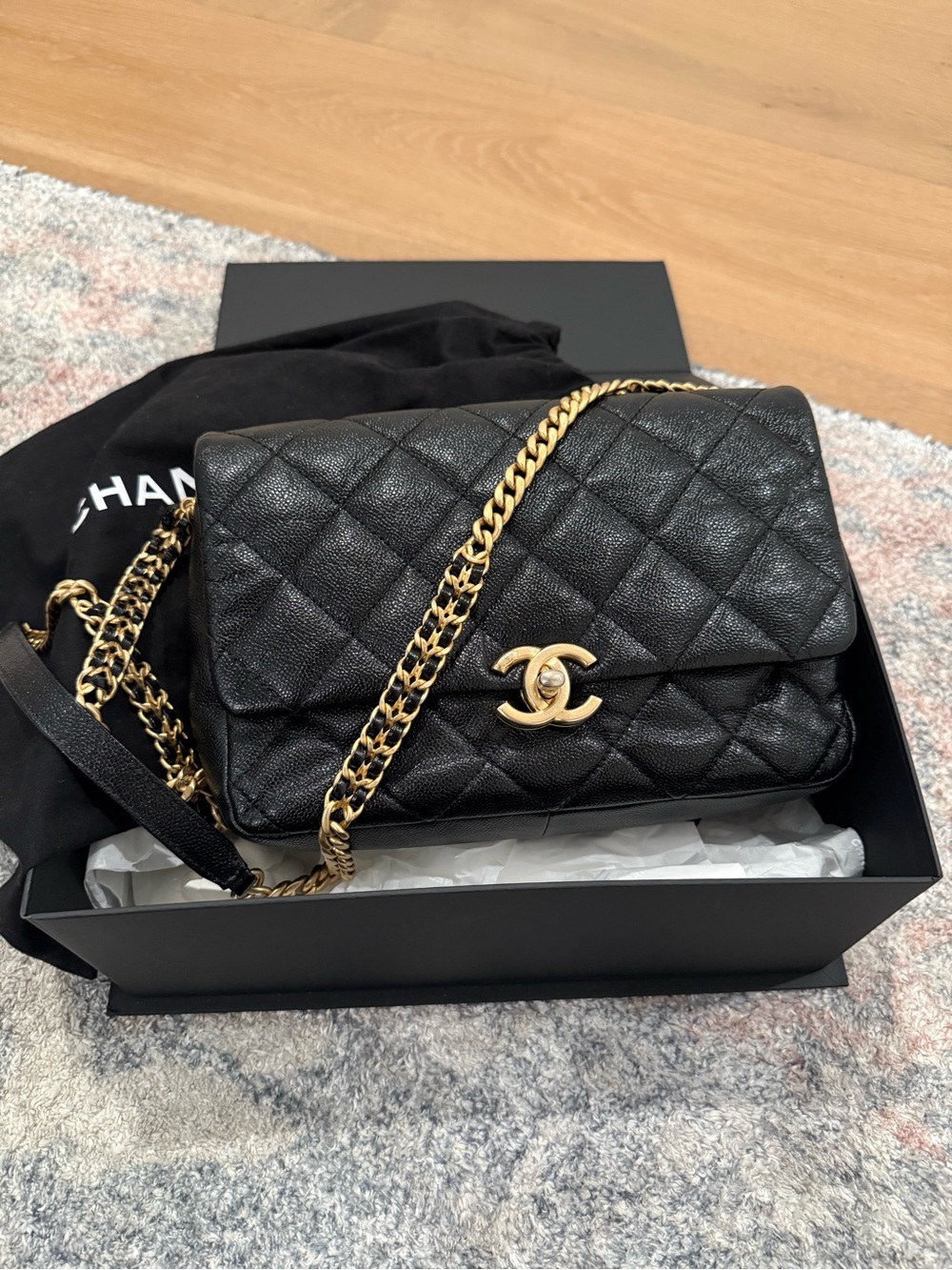 CHANEL Black Caviar Melody Seasonal Flap Bag